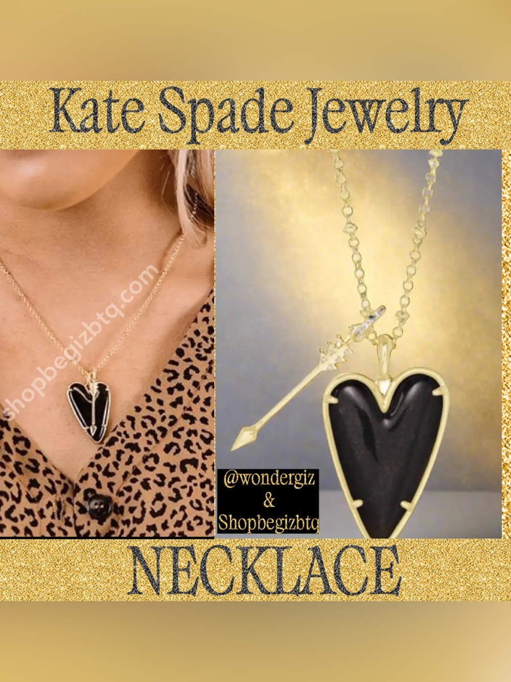 Kendra Scott Authentic Ansley Heart Gold Black Obsidian Long Pendant Necklace